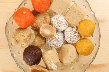 Traditional Bengali sweet sandesh rosokdom kalojam laddu Balushahi