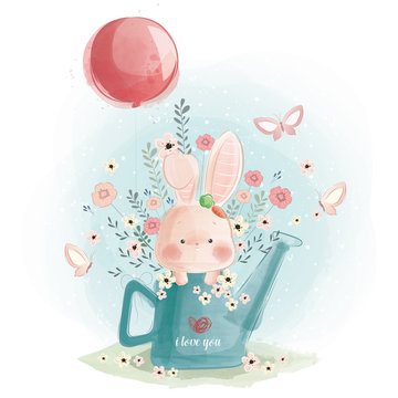 Cute Bunny in the Water Can