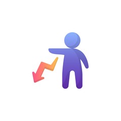 Man and decrease arrow flat icon, vector sign, Business crisis colorful pictogram isolated on white. Symbol, logo illustration. Flat style design