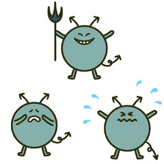 緑色のばい菌　手描き風　イラストセット