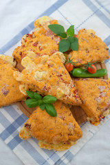 home made savory scones with tomato, cheese and basil
