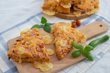 home made savory scones with tomato, cheese and basil