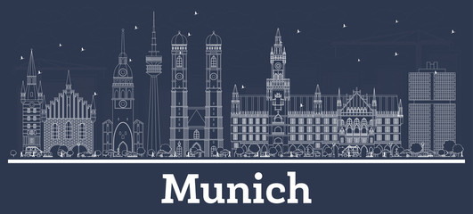 Naklejka premium Outline Munich Germany City Skyline with White Buildings.