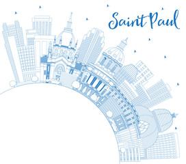 Fototapeta premium Outline Saint Paul Minnesota City Skyline with Blue Buildings and Copy Space.