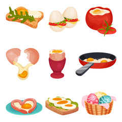Set of egg dishes. Vector illustration on a white background.