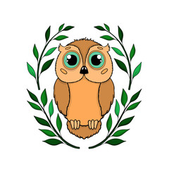 Owl animal cute child. Isolated in white background.