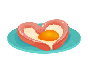 Fried egg with sausage. Vector illustration on a white background.