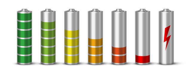 Obraz premium Battery charging realistic vector illustration set