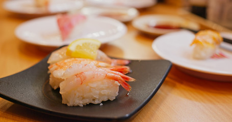 Japanese sushi in the restaurant