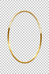 Golden oval isolated on transparent background. Vector golden frame.