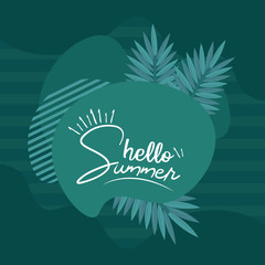 Hello Summer typographical background with tropical plants
