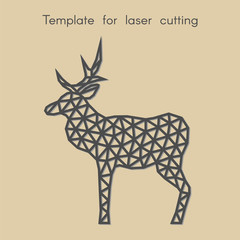   Template animal for laser cutting. Abstract geometric deer for cut. Stencil for decorative panel of wood, metal, paper. Vector illustration.