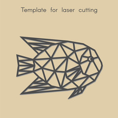   Template animal for laser cutting. Abstract geometric fish for cut. Stencil for decorative panel of wood, metal, paper. Vector illustration.