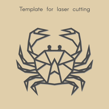   Template animal for laser cutting. Abstract geometric crab for cut. Stencil for decorative panel of wood, metal, paper. Vector illustration.