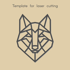   Template animal for laser cutting. Abstract geometric wolf for cut. Stencil for decorative panel of wood, metal, paper. Vector illustration.