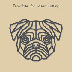   Template animal for laser cutting. Abstract geometric pug for cut. Stencil for decorative panel of wood, metal, paper. Vector illustration.