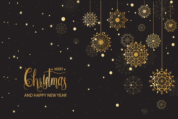 golden snowflake merry christmas decoration glitter eps10 vector illustraton