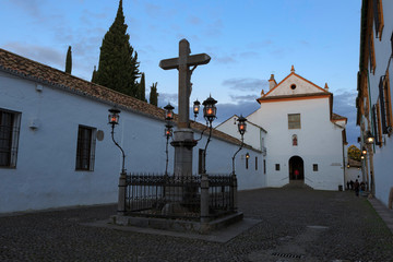 Cordoba,Spain,2,2014;Capuchinos Square  with monument Christ of the Lanterns
