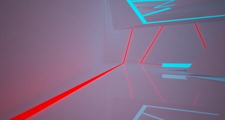 Abstract architectural white interior of a minimalist house with color gradient neon lighting. 3D illustration and rendering.