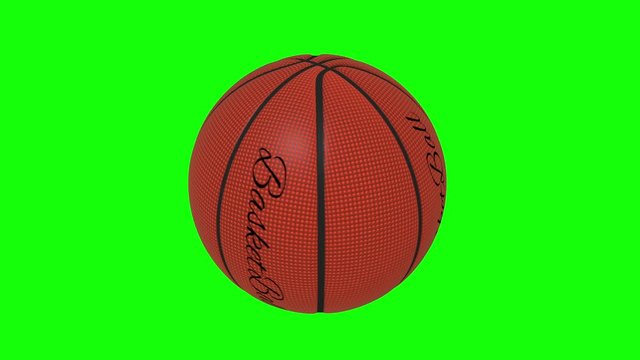 Basketball ball with the words basketball rotates on a green screen - chromakey background, loop