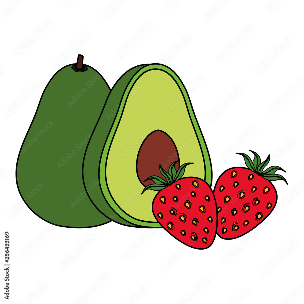 Wall mural fresh strawberry fruit and avocado vegetale