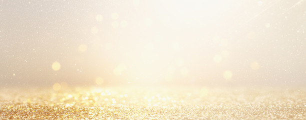 blackground of abstract glitter lights. gold and silver. de focused. banner - obrazy, fototapety, plakaty