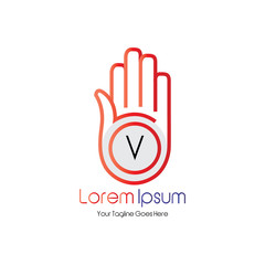 Letter V in the palm of the logo design for a business company
