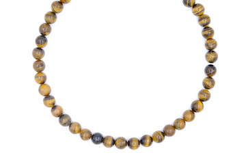 tiger eye stone beads necklace isolated on white background