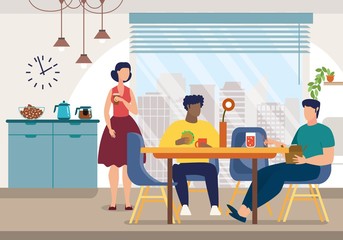 Bright Poster Modern Staff Lunch Room Cartoon.