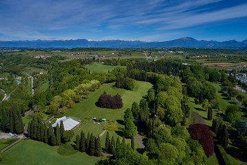 Fototapeta na wymiar Sigurta Park on Lake Garda, Italy. Aerial photography with drone. 