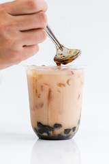 Thai Milk Tea with Bubbles and and bubble topping for tea or other beverage.