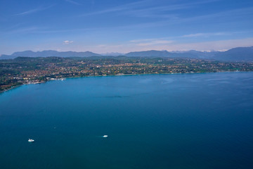 Panoramic view of the town of Rivoltella del Garda Italy. Aerial view.