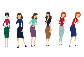 Obraz premium Set of icons with sick people characters . Vector illustration isolated on white background.