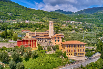 Fototapeta na wymiar Aerial photography with drone. Italian town Gargnano on Lake Garda, Italy.