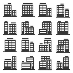 Office Building Icons Set on White Background. Vector