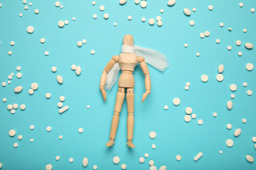 Sore throat in throat of human figure. Neck ailments and malaise.