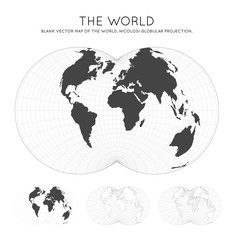 Map of The World. Nicolosi globular projection. Globe with latitude and longitude lines. World map on meridians and parallels background. Vector illustration.