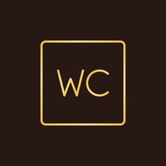WC concept golden linear icon. Vector Toilet outline sign on dark background
