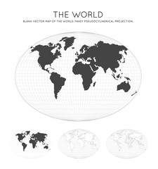 Map of The World. Fahey pseudocylindrical projection. Globe with latitude and longitude lines. World map on meridians and parallels background. Vector illustration.