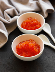 Red caviar in bowls