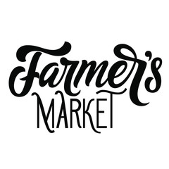 Farmer’s market brush hand lettering isolated on white background. Script calligraphy. Type vector illustration.