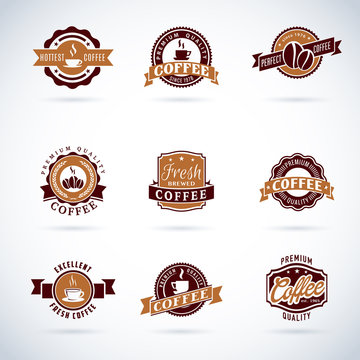 Coffee retro labels set and vintage cafe logo bundle