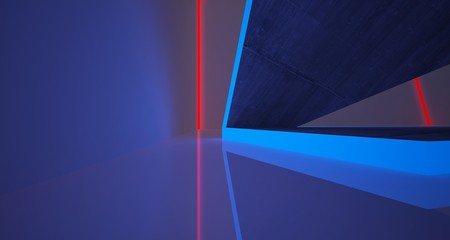 Fototapeta na wymiar Abstract architectural concrete and white interior of a minimalist house with color gradient neon lighting. 3D illustration and rendering.
