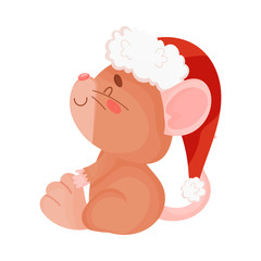 Cute brown mouse is sitting. Vector illustration on a white background.