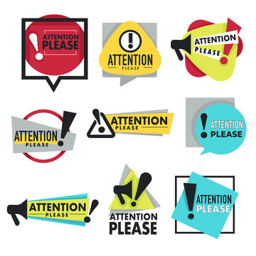 Warning or caution, attention please sign isolated icons