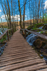 Plitvice Lakes national park and most amazing waterfall scenery in Spring.