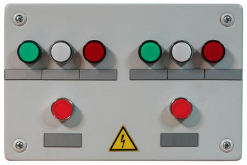 Control panel box with colorful buttons