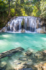 Erawan waterfall views in Kanchanaburi in Thailand