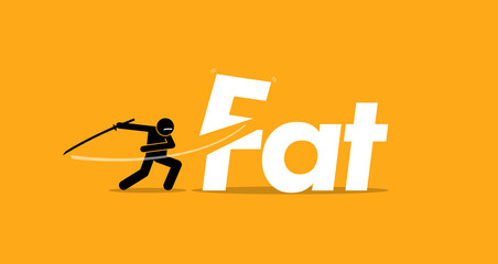 Cutting unhealthy fat food for healthy diet. Vector artwork concept of healthy lifestyle, good diet, and stop eating trans fats.