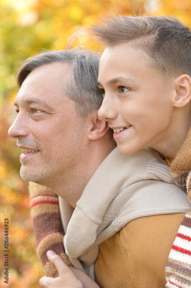 Canvas Prints close up portrait of father and boy in park